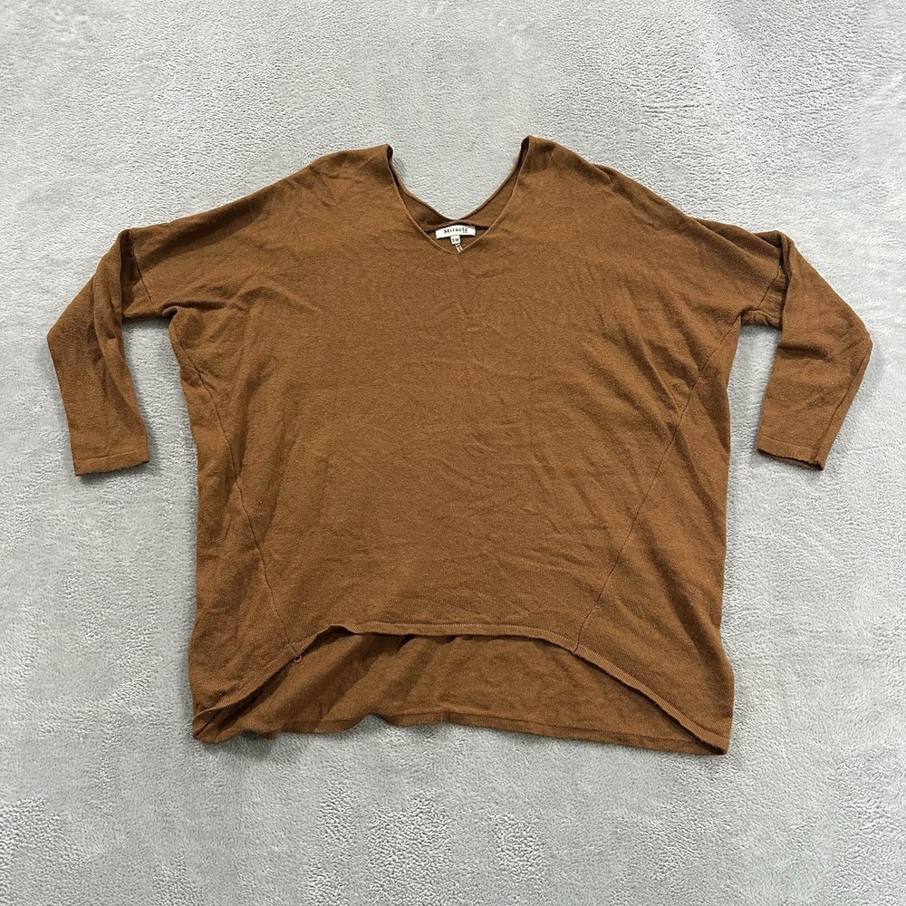 Miracle USA VNeck Loose Sweater Women S / M Brown Ribbed Baggy Boho Lagenlook